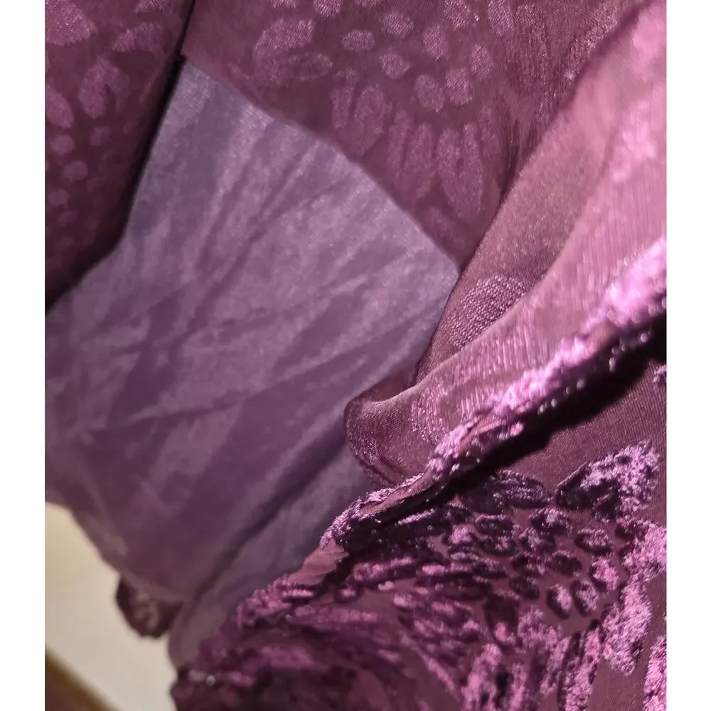 VTG Katy D Deep Maroon Babydoll Velour Velvet Burnout Dress PLUS 18/20 Floral